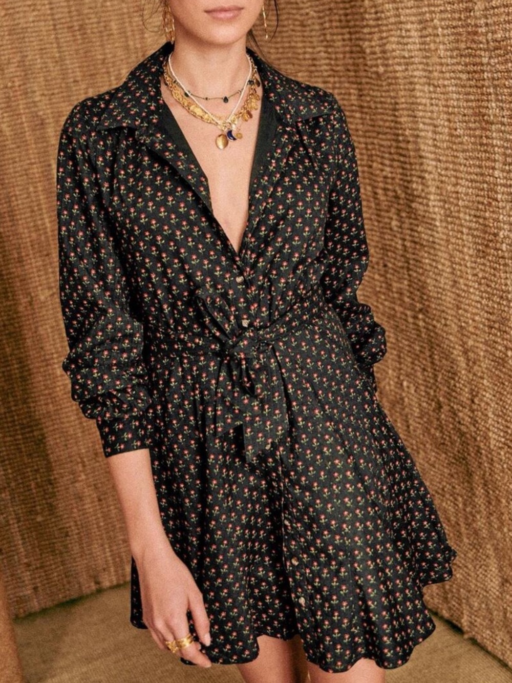 SEZANE Sol Dress in Black Mini Flowers Size 34 Size 2